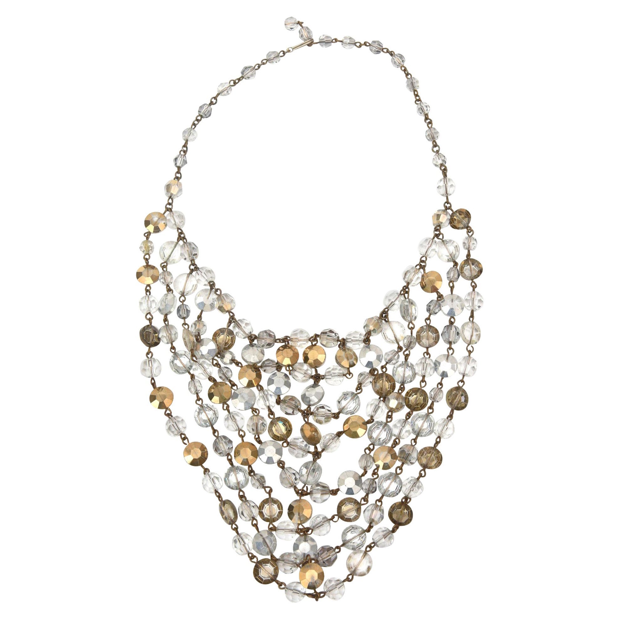 Vintage Austrian Beveled Cut Crystals Tiered Bib Necklace