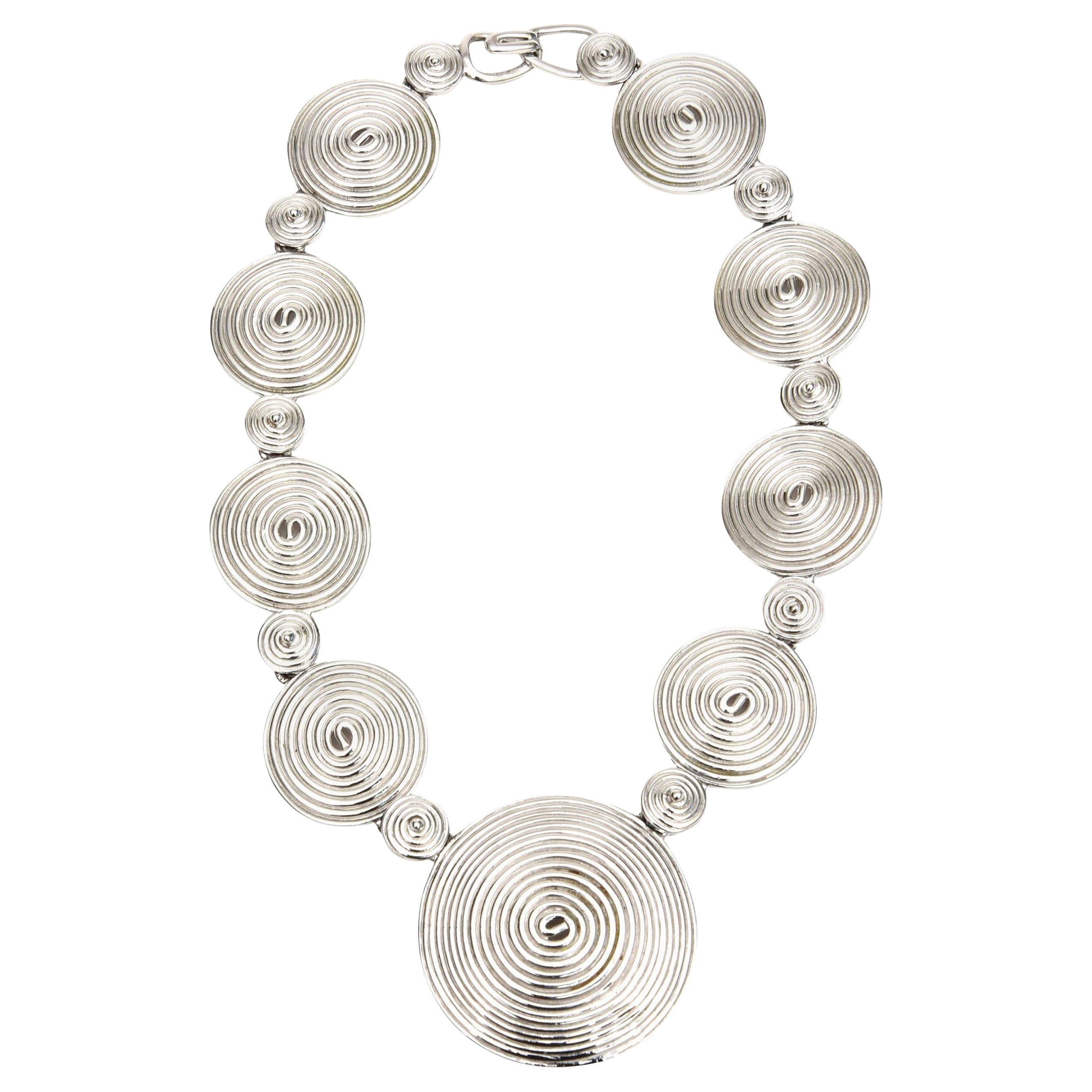  Alexis Kirk Vintage Silver Metal Sculptural Disk Necklace 80's For Sale