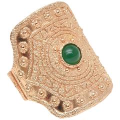 Vintage Napier Textural Gold Plated Green Glass Cuff Bracelet 6