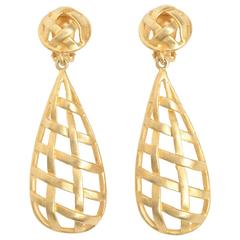 Pair of Gold Plated Criss Cross Cage Dangle Earrings 7