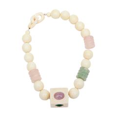 Modernist Ivory, Jade, Rose Quartz and Amethist Necklace 8