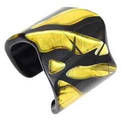 Vintage Frank Vigneri Plexiglass Chartreuse and Black Sculptural Cuff Bracelet