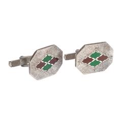 Italian Buccellati Sterling Silver & Enamel Pair of Cufflinks