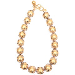 Vintage Anne Klein Gold Ball/ Silver Loop Necklace 11