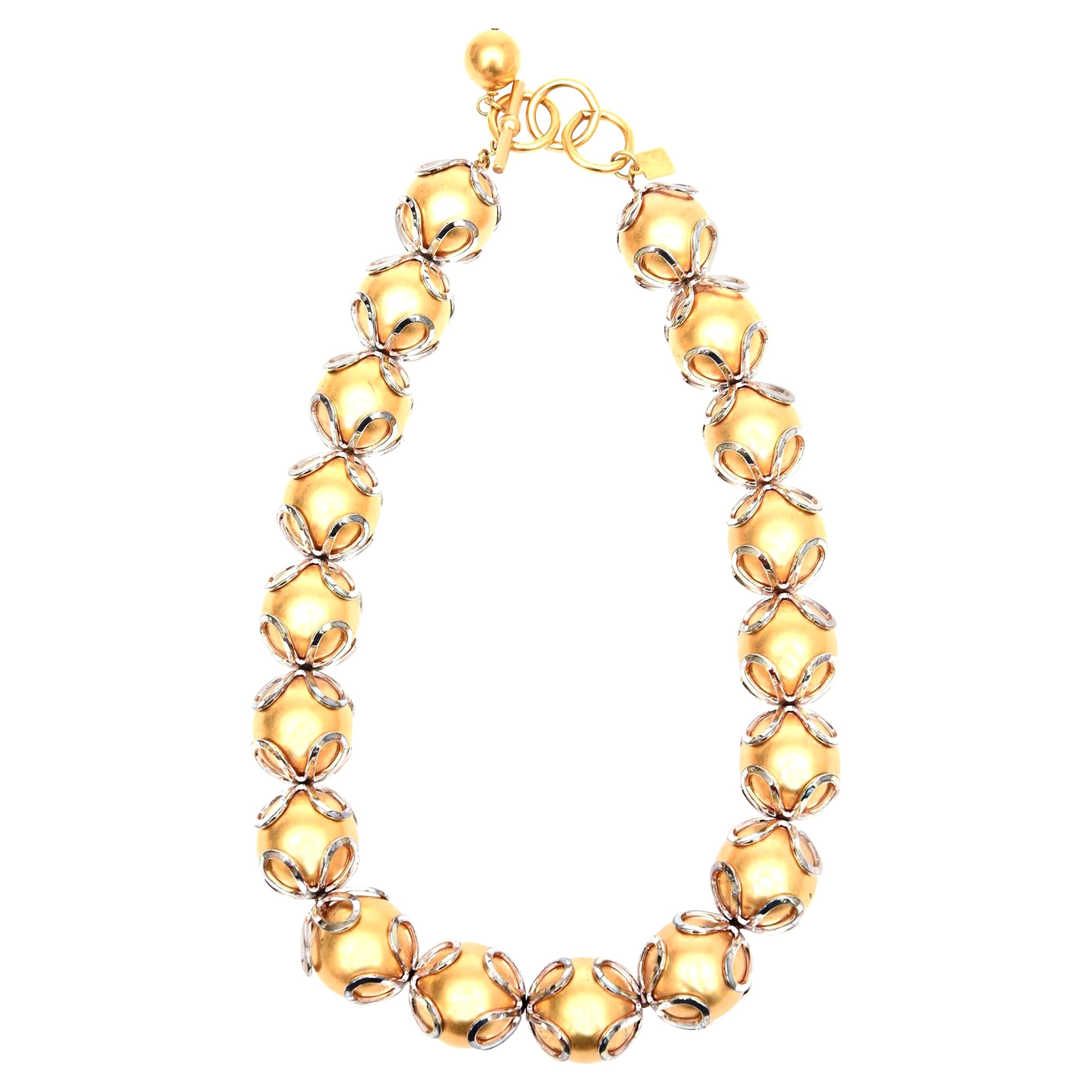 Vintage Anne Klein Gold Ball Silver Loop Necklace