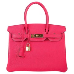 Hermes Birkin 30 Rose Extreme Bag Gold Hardware Clemence Leather 