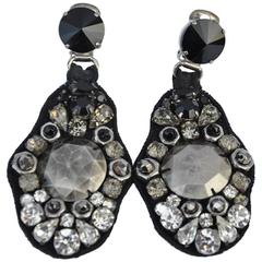 Prada Black Silk Accented with Rhinestones and Studs Earrings