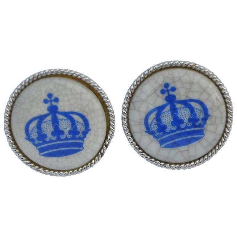 "Crown" Enamel with Silver Hardware Cufflinks