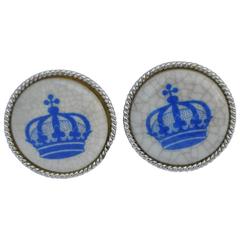 Boutons de manchette en émail "Crown" et quincaillerie argentée