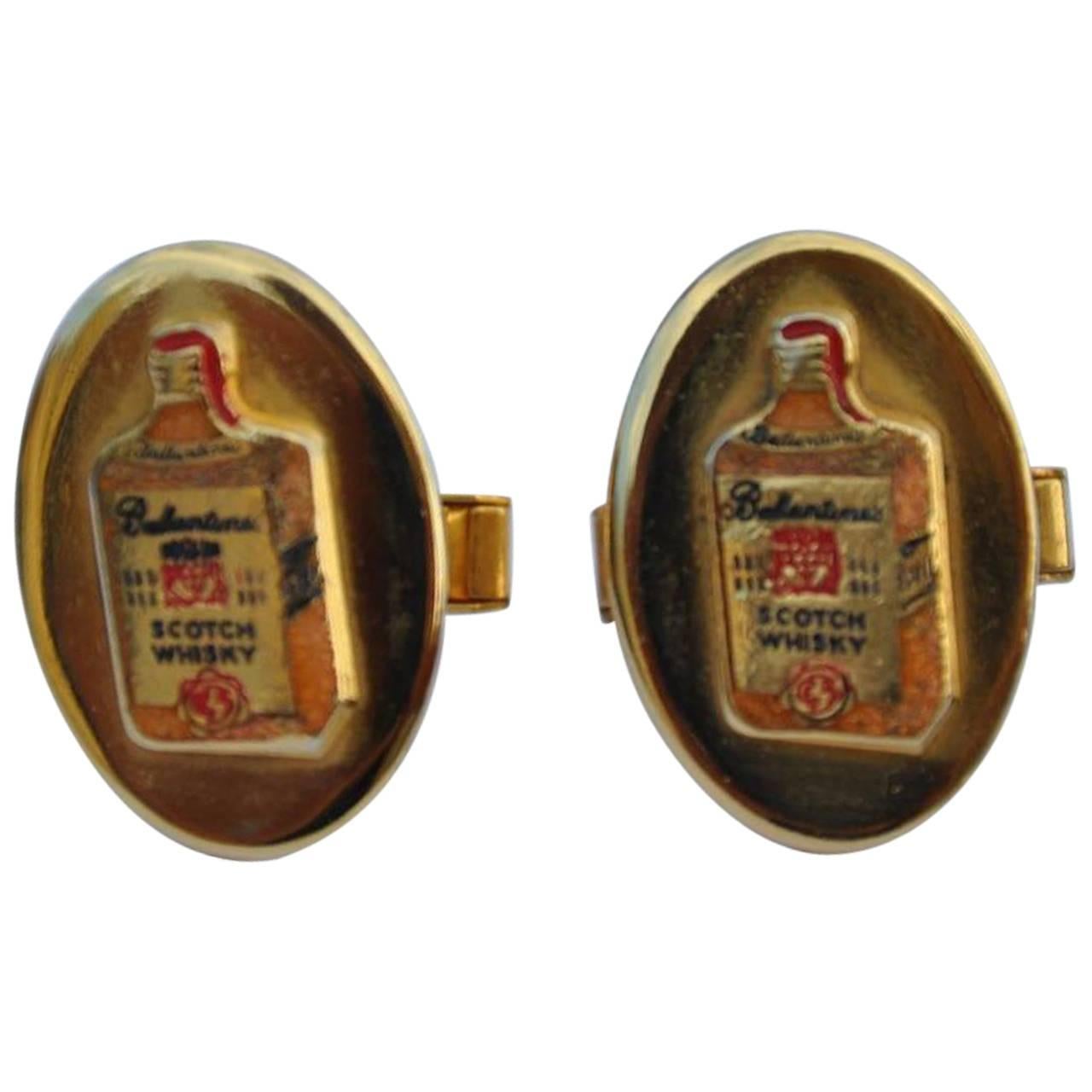 Ballentine "Ballantine's Scotch" Gold Tone Cuff Links For Sale