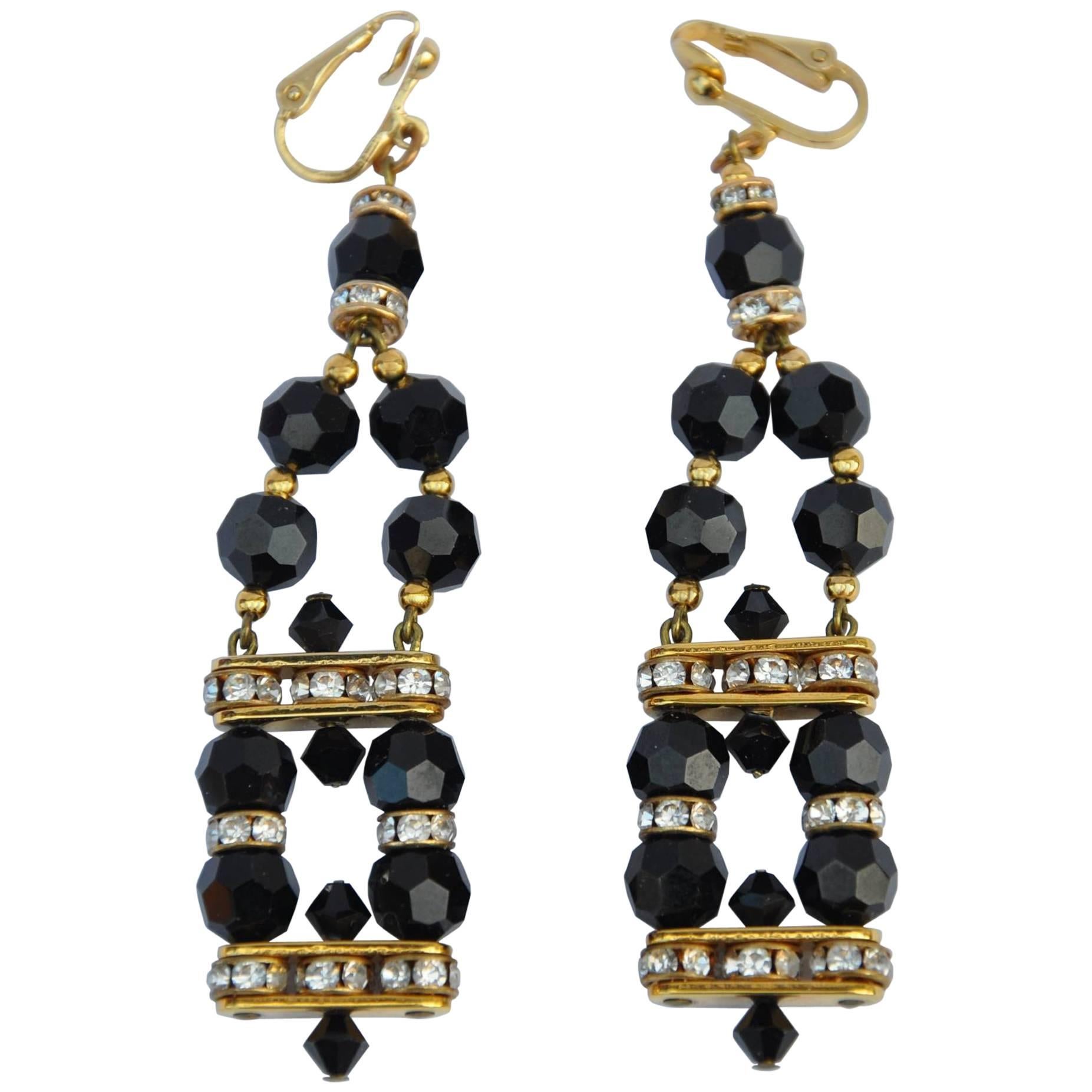 Givenchy Gold with Black Crystal Earrings For Sale