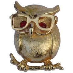 Vintage Coventry Gilded Gold Movable "Owl with Glasses" Brooch
