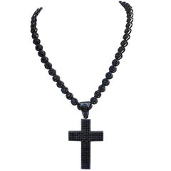 Kenneth Jay Lane Smoked Rhinestone Encrusted Large Cross & Nacklace