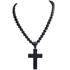 Kenneth Jay Lane Smoked Rhinestone Encrusted Large Cross & Nacklace 8