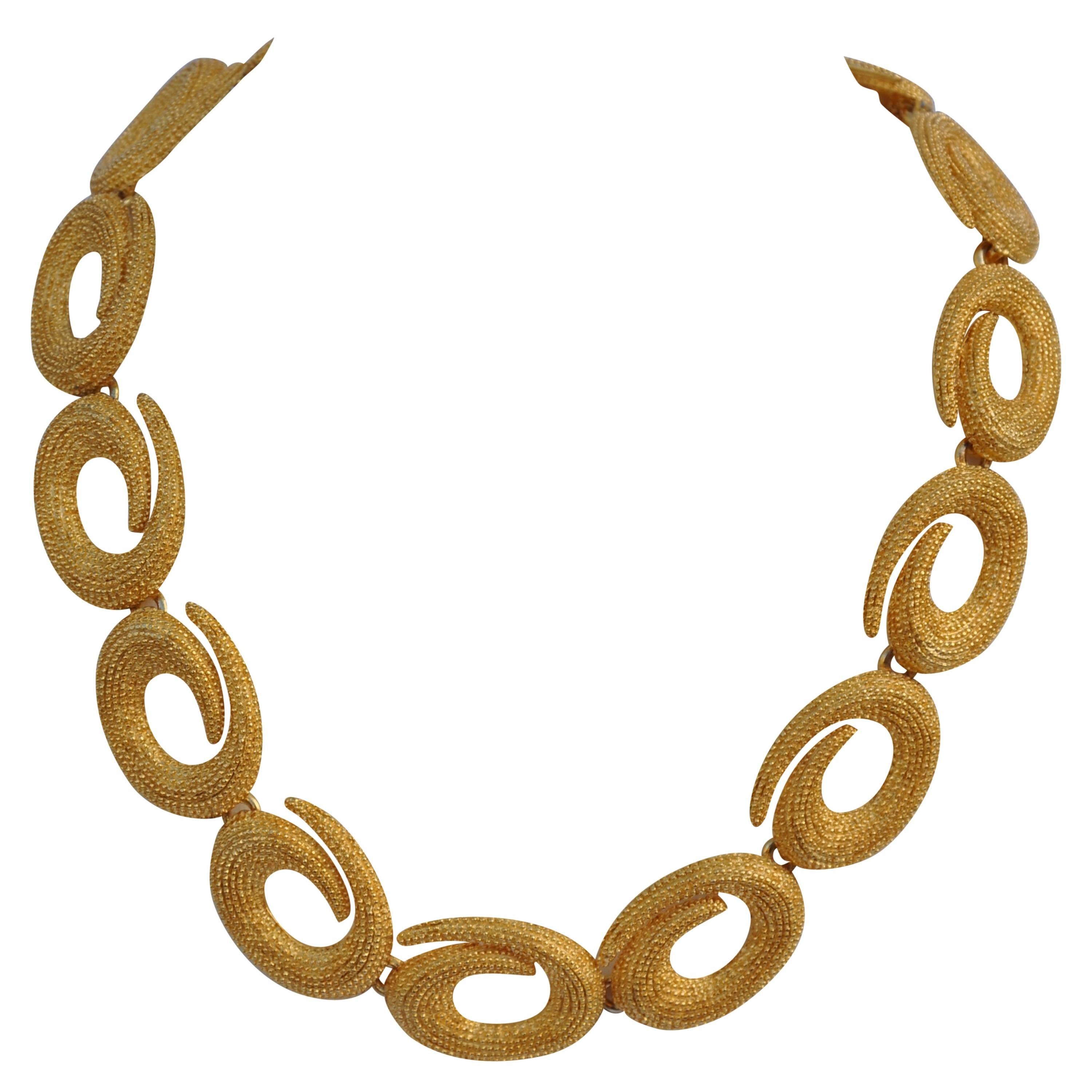 Vintage Gilded Gold "Swirls" Hardware Necklace For Sale