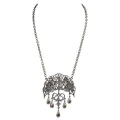 Large Gilded Silver Movable Pendant with Necklace