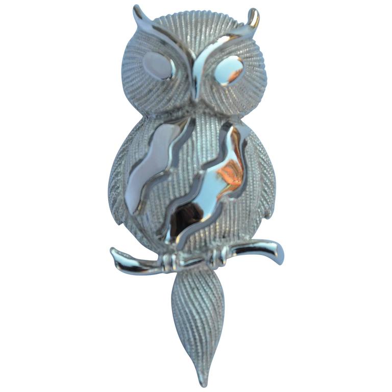 Trifari Gilded Silver "Owl on Branch" Brooch