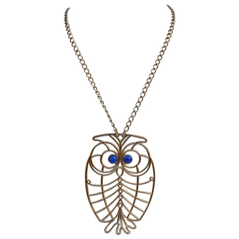 Huge Napier "Owl" Gold Tone Pendant with Necklace