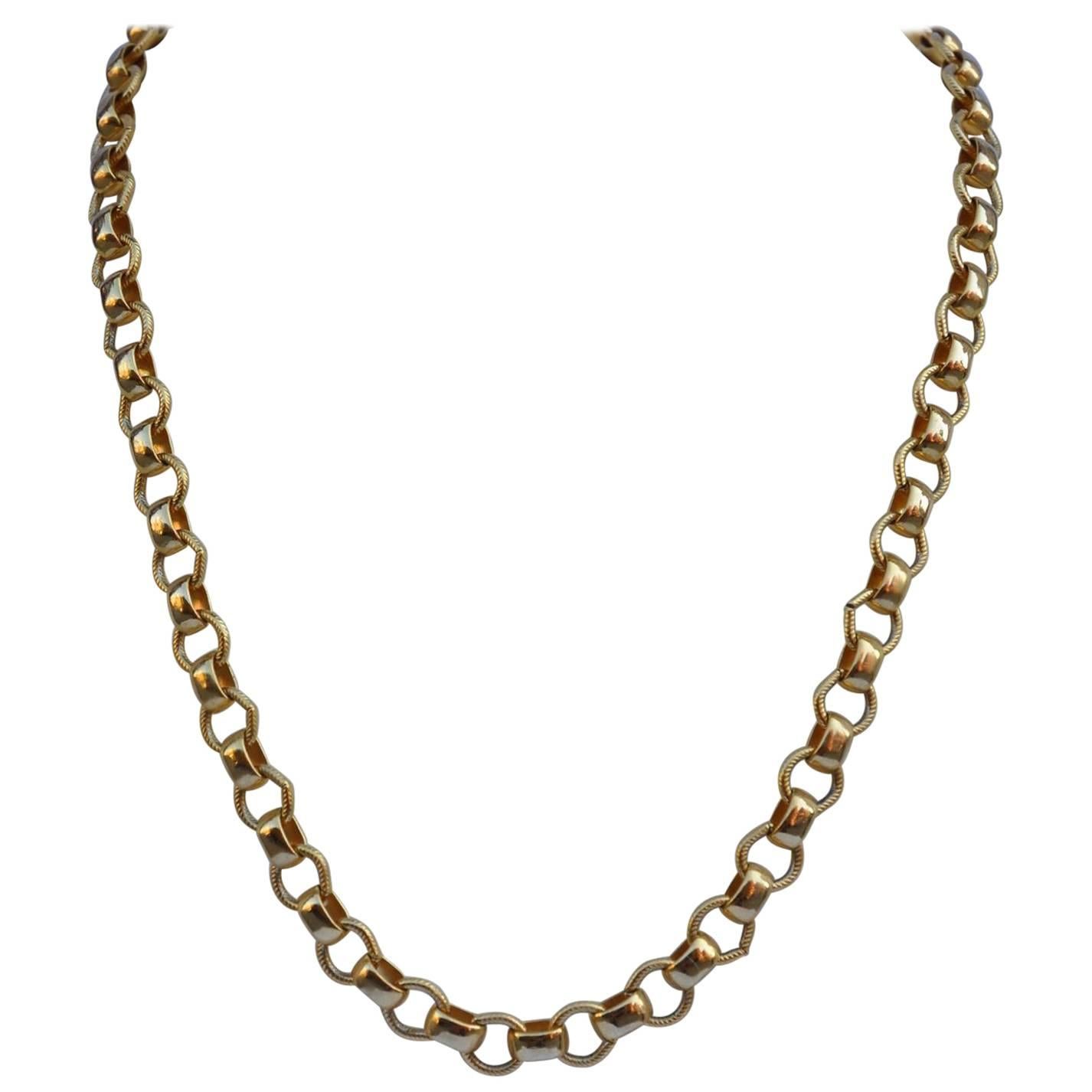 Halskette aus vergoldetem Gold Vermeil im europäischen Stil mit Kettengliedern im Angebot