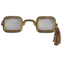 Large Gold Hardware with Tassel Magnifying Eye-Glass Pendant