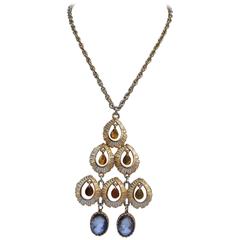 Retro Huge Mobile Pedant with Two Mother-of-Pearl Cameos Gold Necklace
