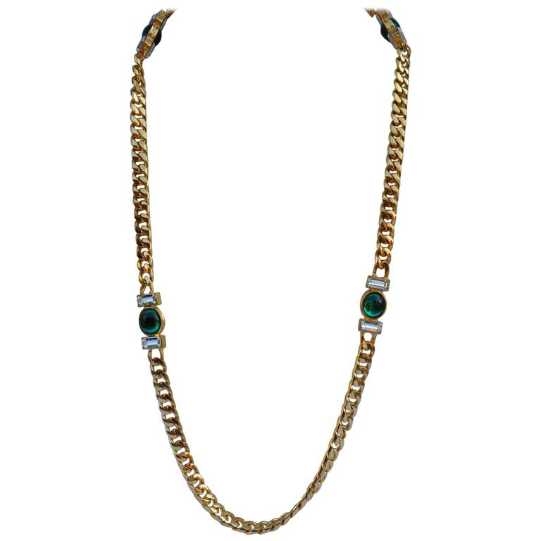 Collar de Oro Dorado con Acabado Vermeil y Piedras Swarovski Esmeralda