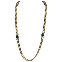 Vintage Gilded Gold Tone Vermeil Finish with Emerald Swarovski Stones Accent Necklace