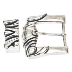 Vincenza Sterling Silver Italian Belt Buckle Signed Vintage