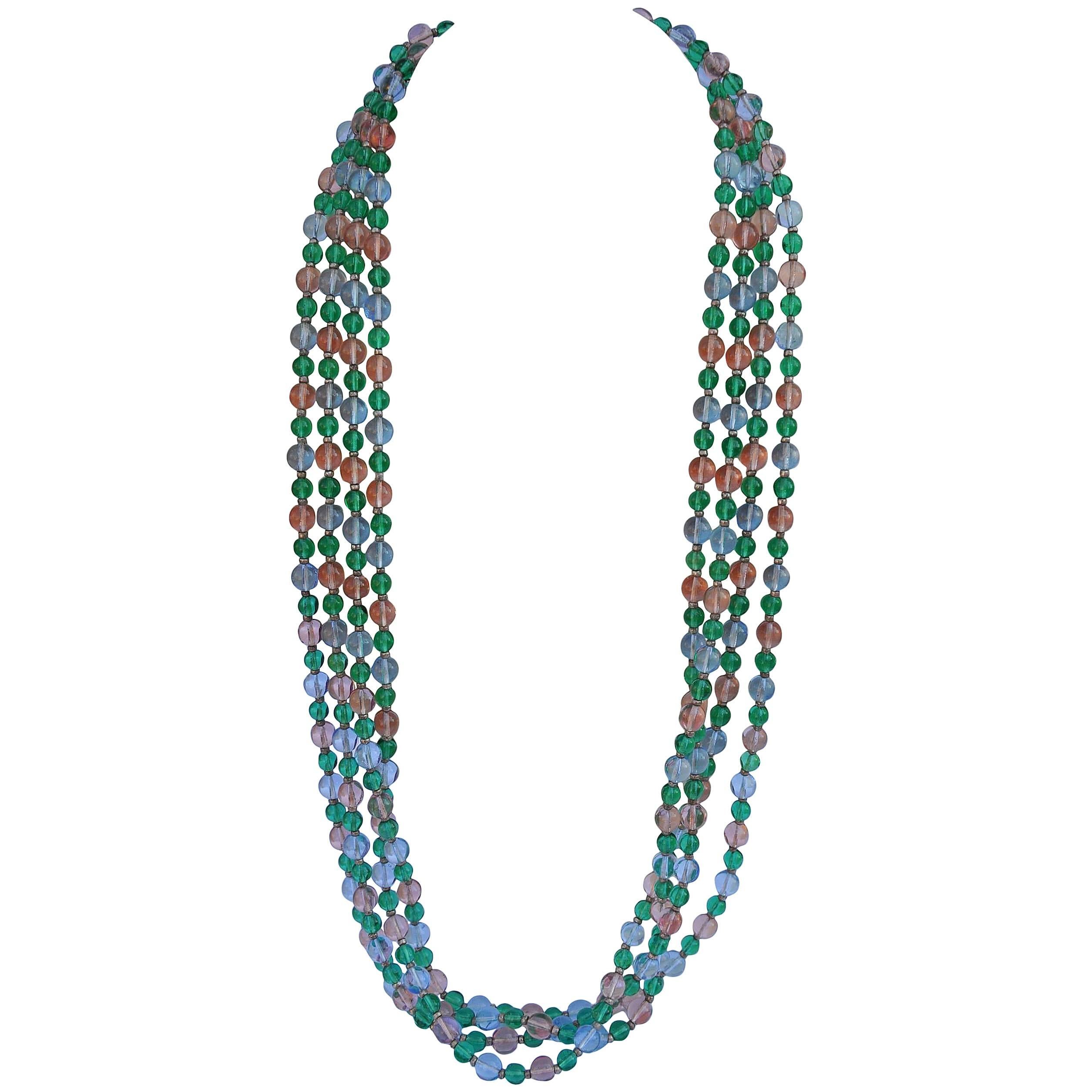 Multi-Color Glass Bead from West Germany Necklace For Sale