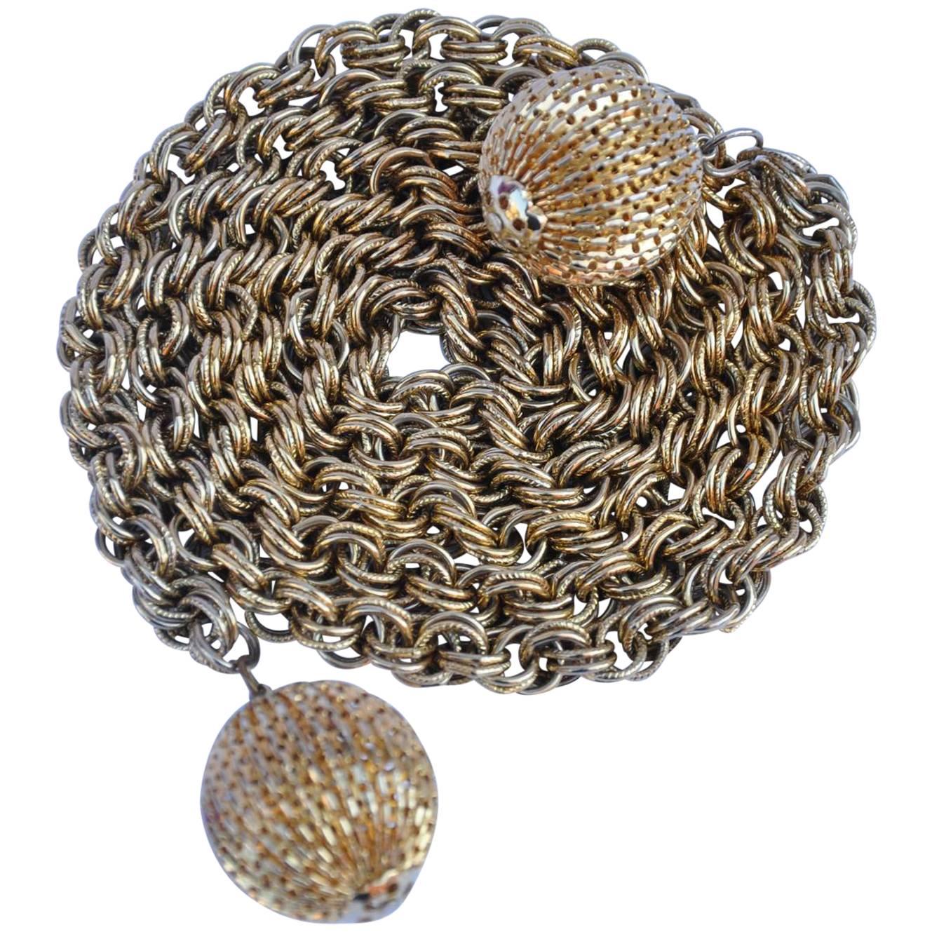 Gold Hardware Chain Belt with Large "Ball" Tassels For Sale