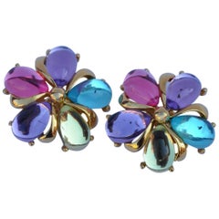 Vintage Trifari Multi-Color Floral Ear Clips