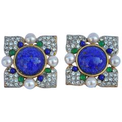 Grandes "Piedras" Multicolores, Diamantes de imitación y Pendientes de Oro Perlado