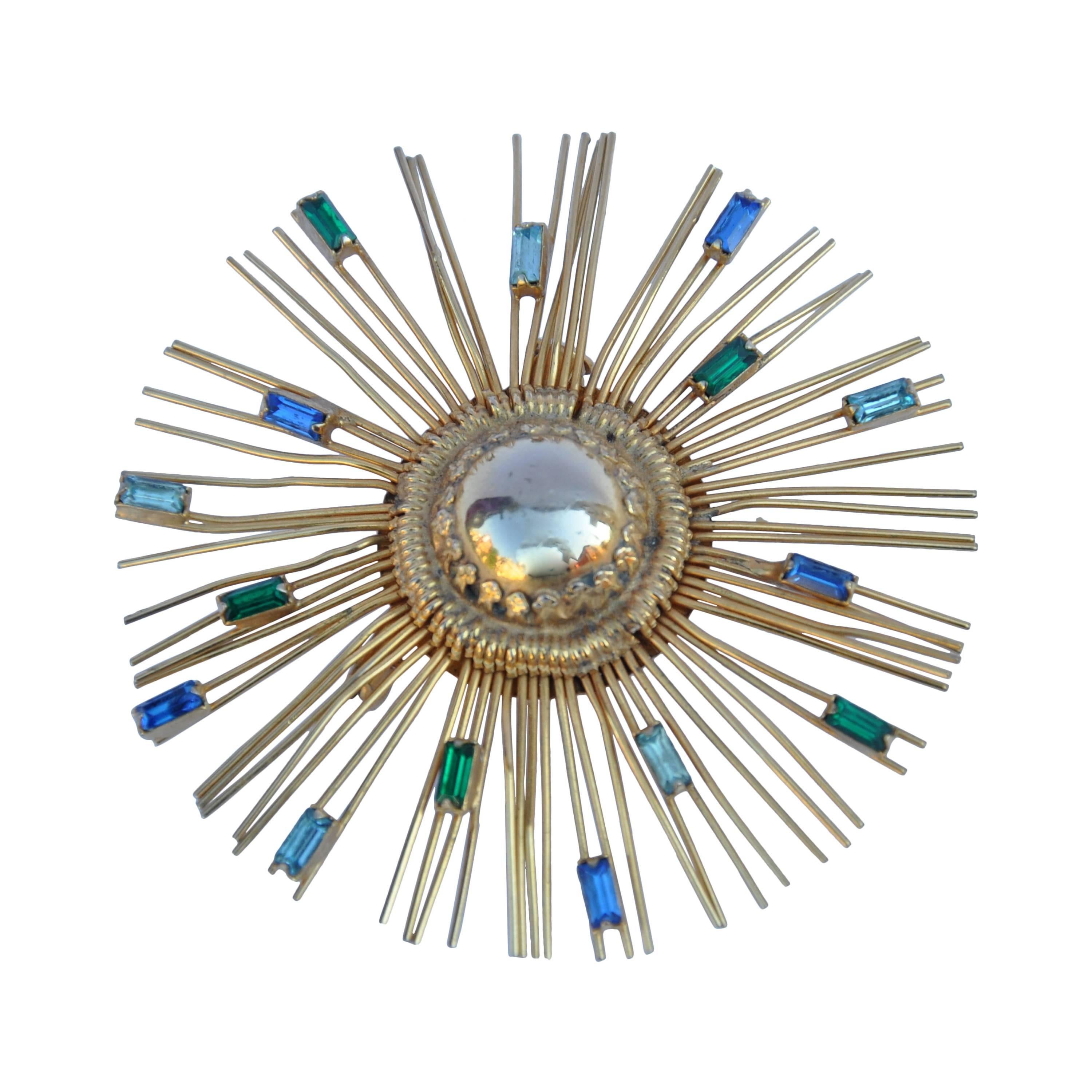 Huge "Starburst" Brooch with Multiple Shades of Blue & Green Accent