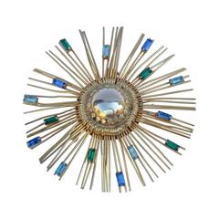 Retro Huge "Starburst" Brooch with Multiple Shades of Blue & Green Accent