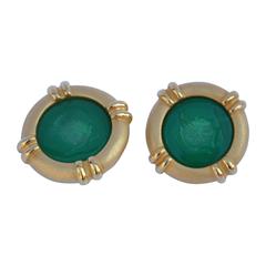 Gold Vermeil with Jadeite Center Ear Clips