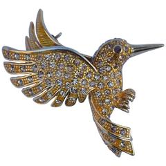 Vintage Large Gilded Gold "Humming Bird" Brooch