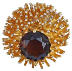 Huge Impressive Gold Brooch with Large Center Stone