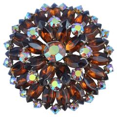 Retro Large Multi-Facet Multi-Color Rhinestone Brooch