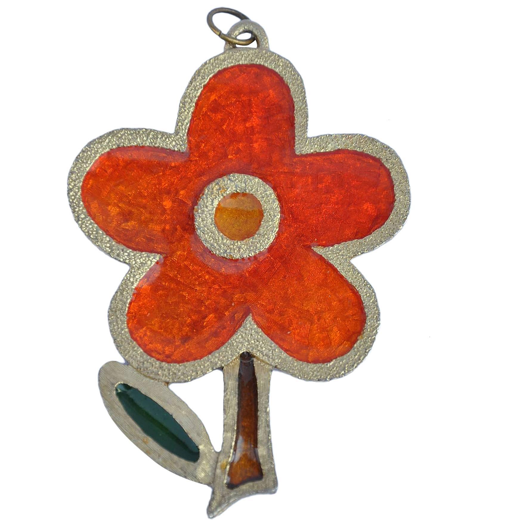 Huge Multi-Color Gold Tone with Lucite Floral Pendant For Sale