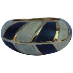 Vintage Lanvin Navy and Cream Enamel Finish Gold Tone Ring