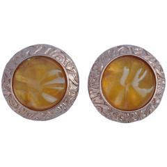 Vintage Yves Saint Laurent Signature Pour Glass with Gold Rarrings