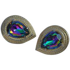 Schiaparelli Gilded Gold Vermeil Filigree with Iridescent Stone Earrings