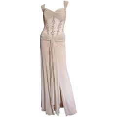 Vicky Tiel Nude Silk Corset Gown & Wrap 2