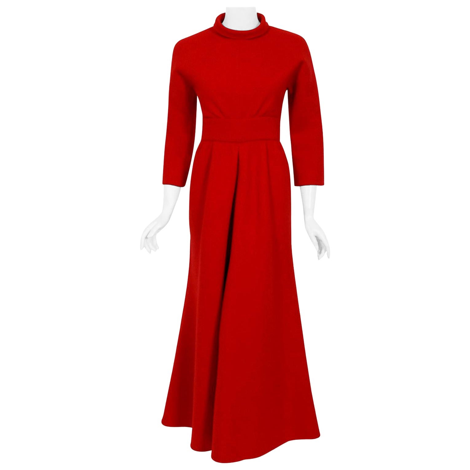 Nina Ricci - Combinaison vintage haute couture en laine rouge rubis, style mod, répertoriée, 1967