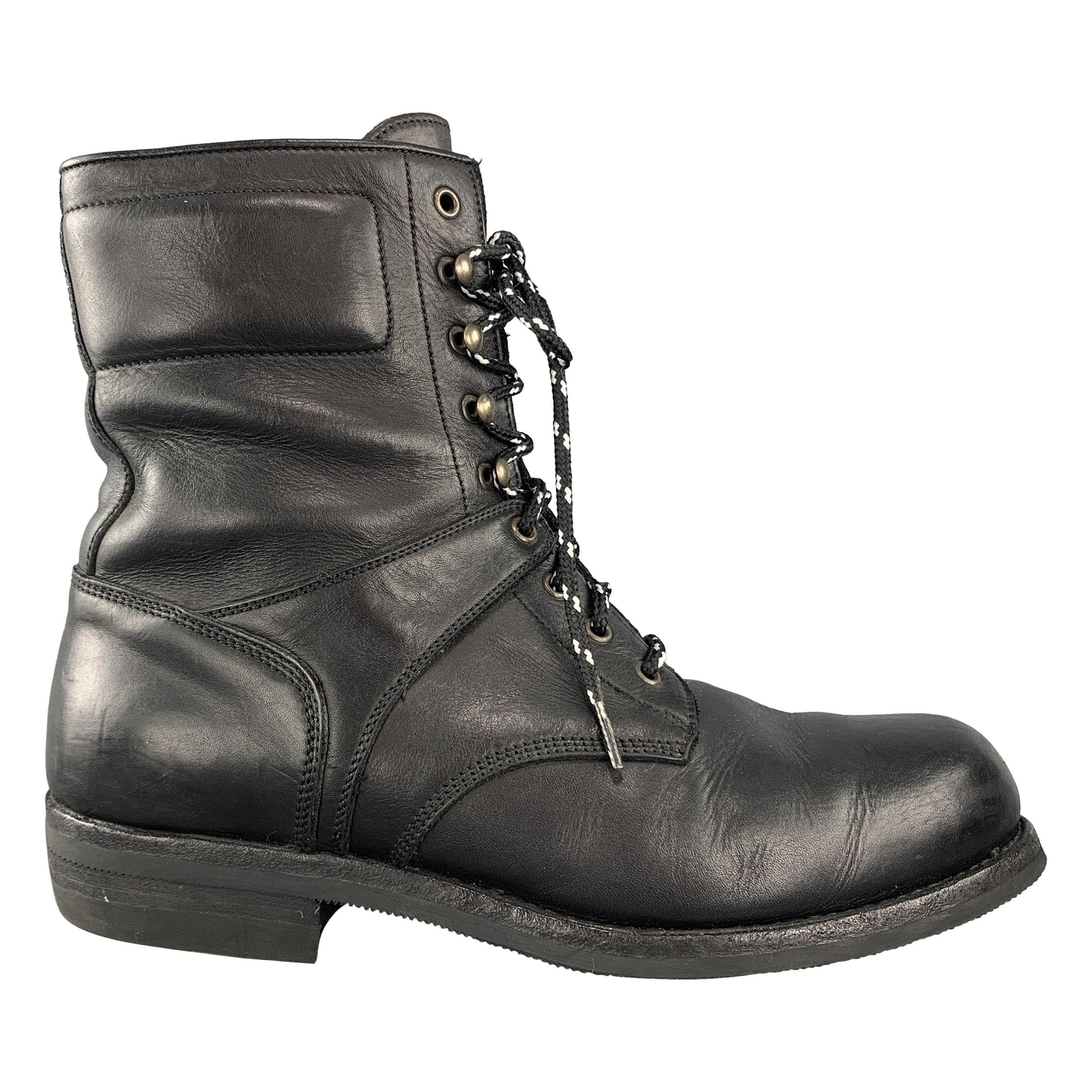 RALPH LAUREN Purple Label Size 12 Black Leather Lace Up Work Boots For Sale  at 1stDibs