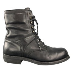 RALPH LAUREN - Bottes de travail en cuir noir à lacets, étiquette violette, taille 12