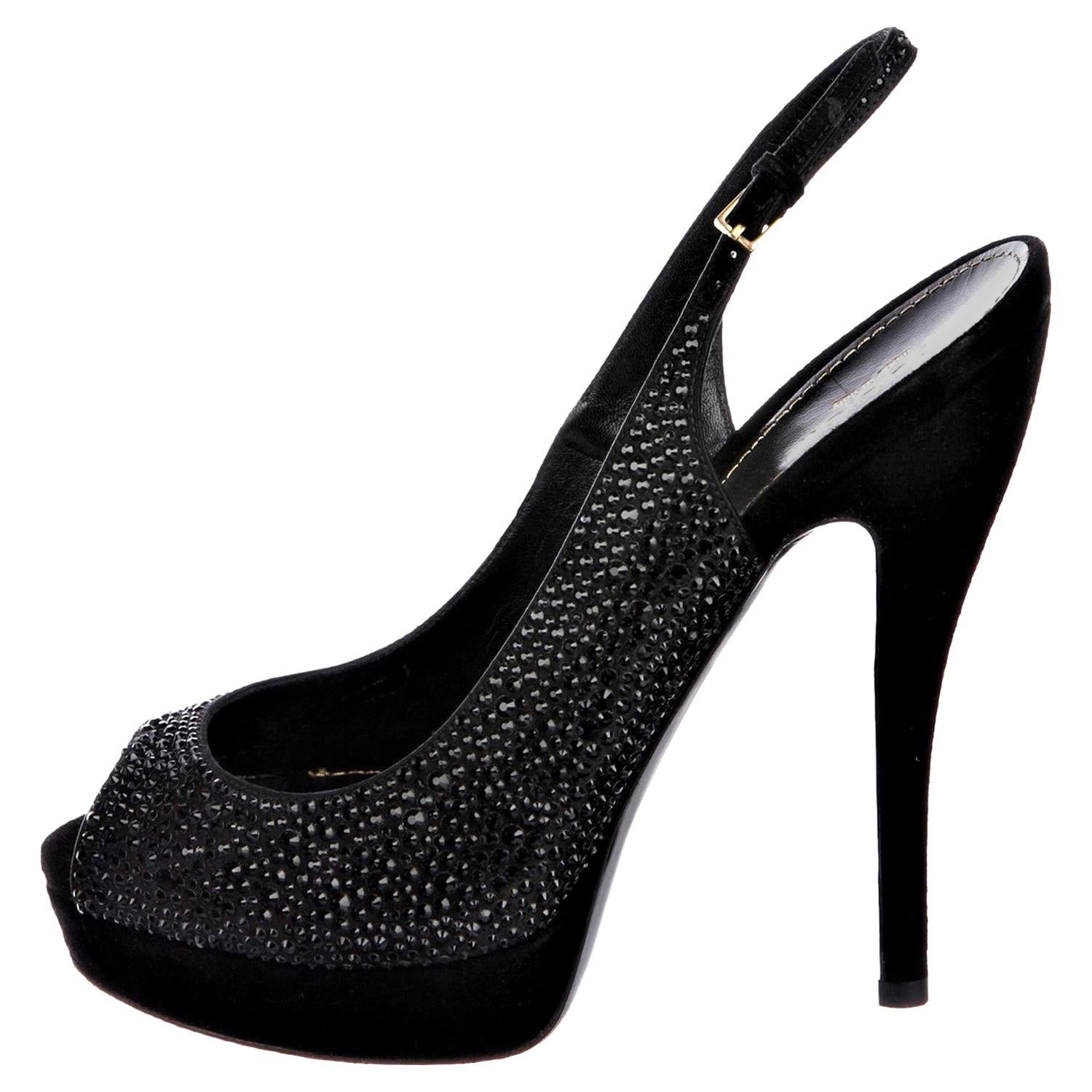New Gucci Stunning Crystal & Suede Leather Platform Heels Pumps Sz 38.5