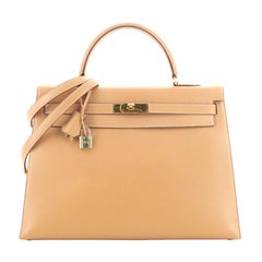 Hermes Kelly Handbag Natural Courchevel With Gold Hardware 35 
