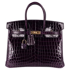 Hermes Birkin 25 Tasche Aubergine Krokodil Gold Hardware