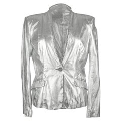 Pierre Balmain Jacket Metallic Silver Leather Lightweight 42 / 8